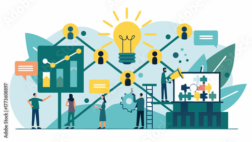 Teamwork and innovation connecting ideas and people for collaborative success and strategic planning