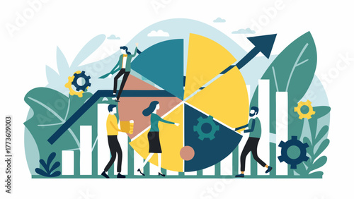 Teamwork and data visualization illustrating business growth and success through collaborative efforts