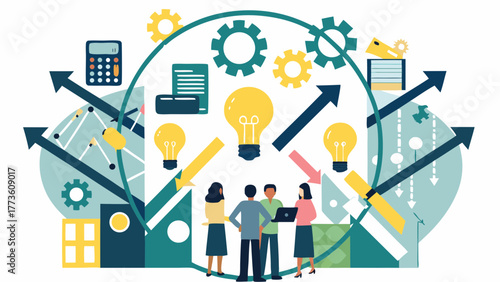 Teamwork and innovation drive business growth and success with bright ideas and strategic planning