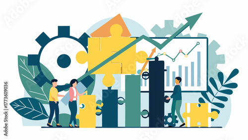 Teamwork and strategy combine to build success and achieve growth with a positive financial trend