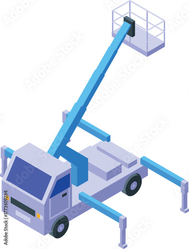Extended crane arm of lifting platform truck, ensuring stability and reach for high altitude operations
