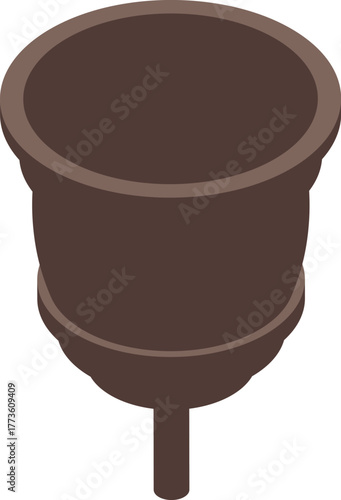 Isometric view of a brown menstrual cup, offering a reusable and eco conscious alternative for feminine hygiene
