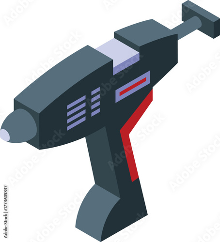 Isometric view of a hot glue gun, ideal for hobbyists and diy enthusiasts working on craft and repair projects