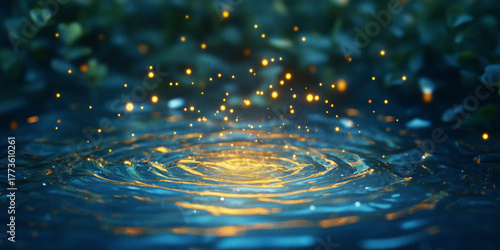 Magical Blue and Gold Particle Effects With Ripples and Bokeh Background