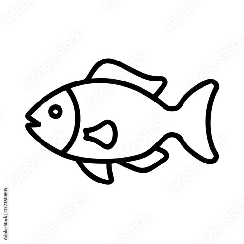 Simple black outline icon of a fish, depicting marine life and aquatic themes, perfect for modern designs.