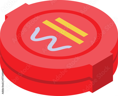 Red snus box with white paste and yellow lines illustrating an isometric view of smokeless tobacco product