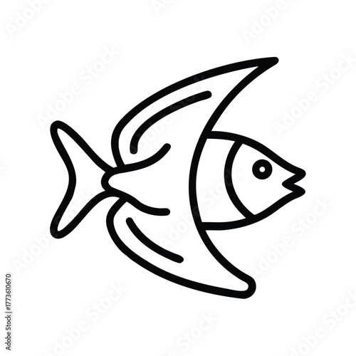 Simple outline icon of a fish isolated on white background, representing aquatic life, ocean, and seafood symbol.
