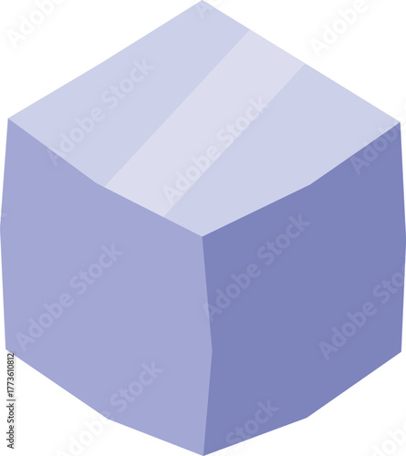 Bright purple cube with isometric projection shining with light reflections, perfect for concepts related to geometry and design