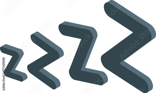 Isometric zzz sleeping sign representing resting, snoring, and peaceful sleep