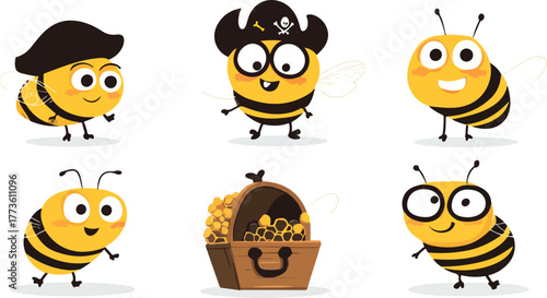 A collection of funny cartoon bee and owl animal vector illustrations for children's design