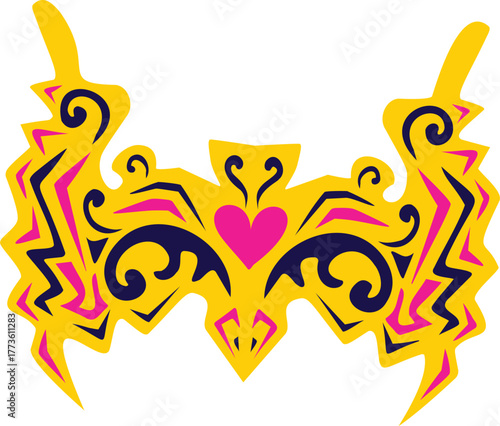 Decorative ornamental yellow wedding bat vector illustration swirls love heart animal vibrant design