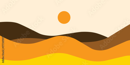 Abstract simple sunset desert scenery wallpaper landscape vector illustration travel background nature backdrop design