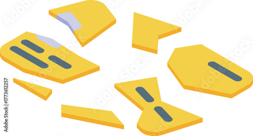 Yellow drone breaking apart while falling from the sky after a mid air collision