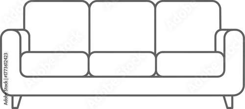 Illustration of a modern sofa with three cushions, perfect for interior design and furniture concepts