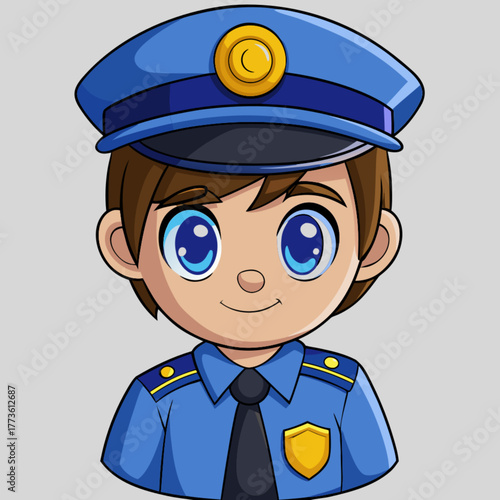 Cute Police Officer Boy Cartoon Vector Illustration