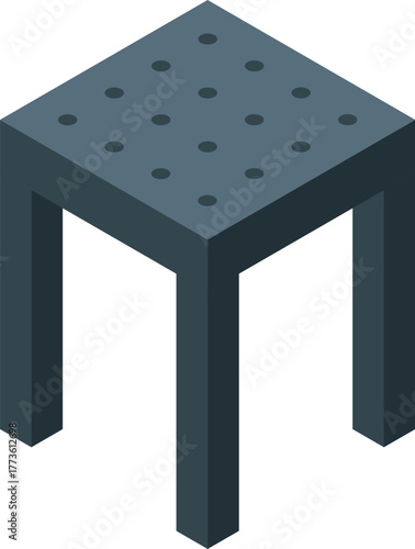 Isometric view of a simple dark grey plastic stool with holes, showcasing minimalist and modern furniture design