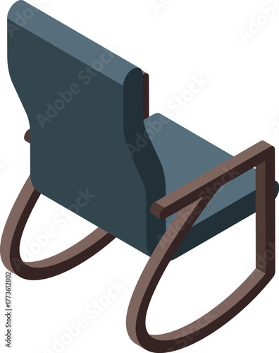 Rocking chair with soft cushions and wooden frame provides comfort and relaxation, ideal for resting at home