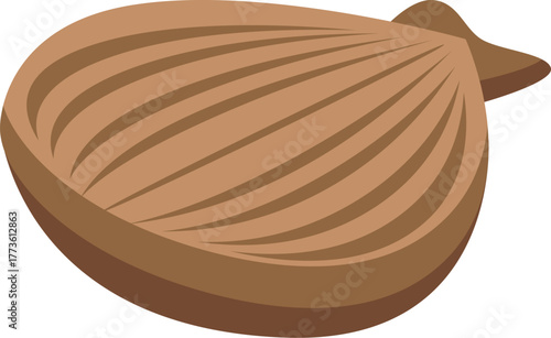 Realistic closed scallop shell, marine bivalve mollusk from ocean or sea, isolated on white background