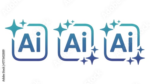 Three ai icons with rounded square borders and sparkling star accents on white