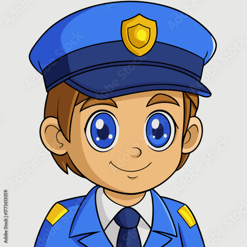 Cute Police Officer Boy Cartoon Vector Illustration
