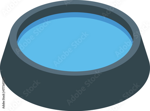 Isometric view of a full water bowl, providing fresh water for pets, ensuring hydration and overall well being