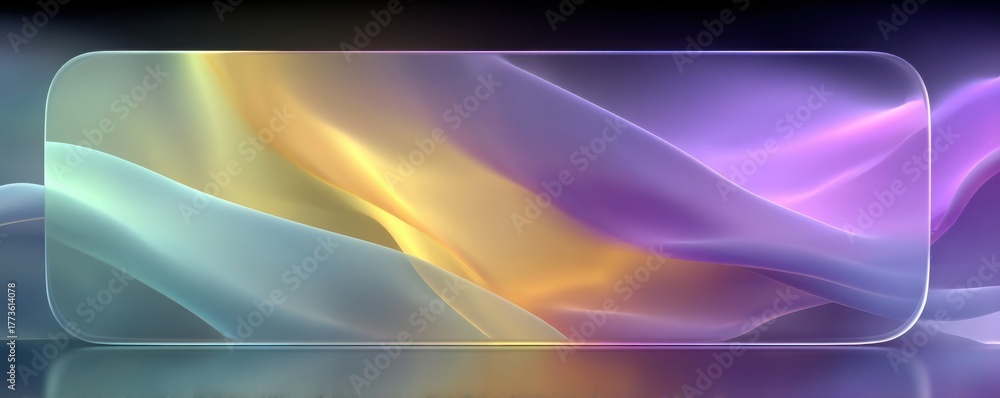 Fototapeta premium Abstract colorful ribbon waves inside a rounded vertical frame with a soft glow and gradient hues
