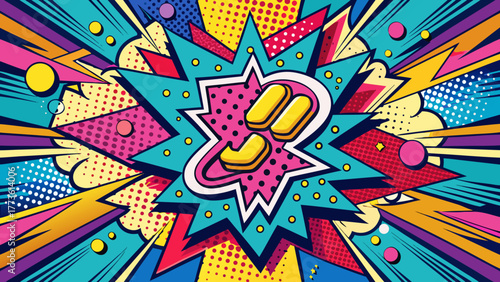 Retro Comic Book Explosion with Pills and Abstract Shapes, Vibrant Pop Art Style