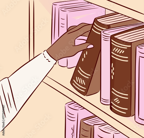 Hand Selecting a Vintage Book from a Shelf for Knowledge and Education