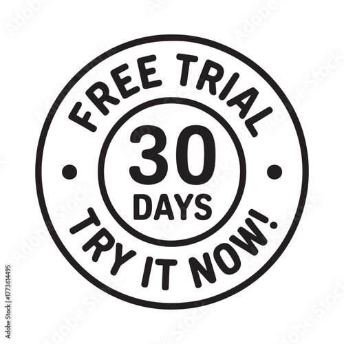 Thirty day free trial stamp with try it now text