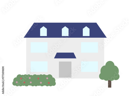 青い屋根の家のイラスト