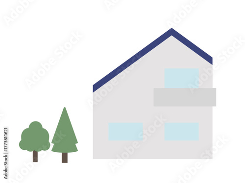 青い屋根の家のイラスト