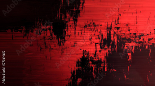 Screen glitch texture displaying distorted red and black patterns in a digital environment