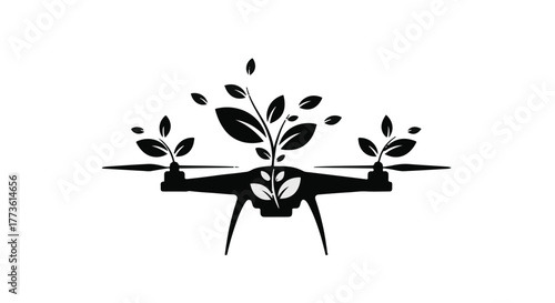 Drone with growing plant symbolizing eco-friendly technology and agriculture innovation.