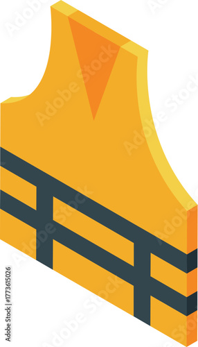 Isometric projection of a yellow life vest, essential safety equipment for water sports and boating, providing buoyancy and protection