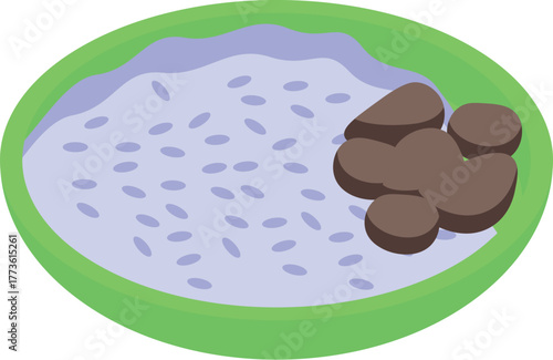 Bubur ketan hitam, indonesian black glutinous rice porridge, served in a green bowl