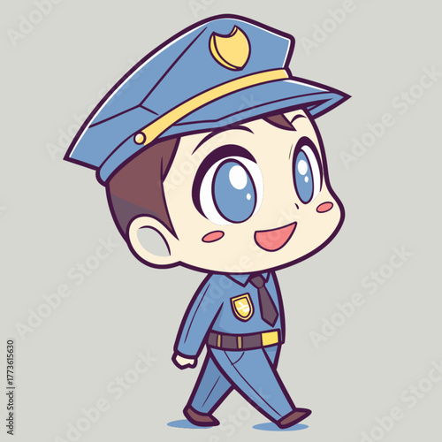 Cute Police Officer Boy Cartoon Vector Illustration