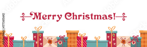 A seamless border design for a festive Christmas scene featuring delicate gifts, ideal for vector illustrations and clean page layouts.