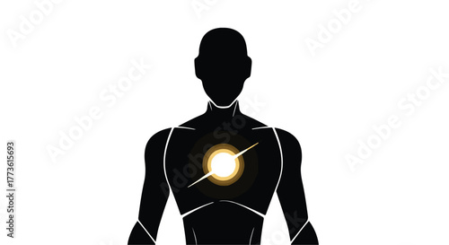 Silhouette of a person with a glowing light emanating from their chest, symbolizing inner strength or inspiration.