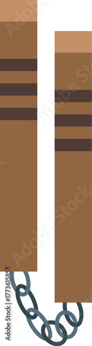 Wooden nunchaku connected by metal chain representing martial arts, self defense, and asian culture