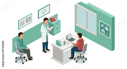 Doctor consultation in a modern medical office with digital health technology