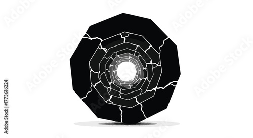 Fractured black tunnel with bright light at the end, symbolizing hope and escape