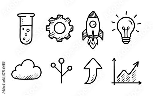 Hand-drawn science and technology icons set for innovative projects