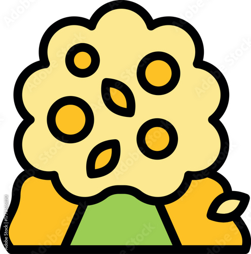 Yellow tree losing its leaves during autumn, set against a backdrop of a green and yellow hill