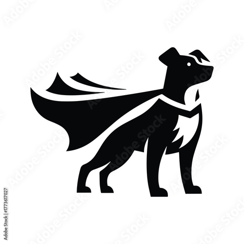 Dog - superhero, isolated silhouette of a pet, rescuer in a cape