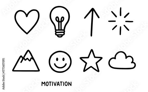 Simple hand drawn motivation icons collection for creative designs