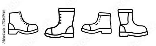 Collection of four different black line art boots shoes footwear styles