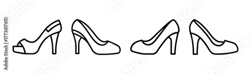 Elegant high heel shoe collection various styles detailed outline sketch art
