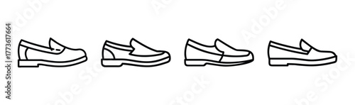 Four outline styles of classic men's loafer shoes displayed in a row