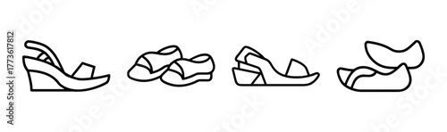 Four styles of elegant wedge sandals detailed outline shoe designs for fashion