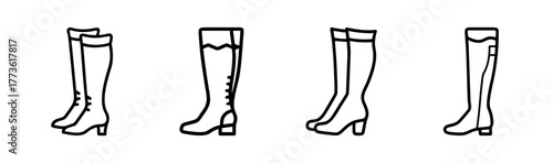 Collection of four stylish thigh high boots detailed line drawing fashion footwear art